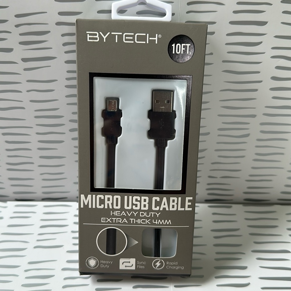 NIB Bytech 10ft Micro USB cable Heavy Duty extra thick 4MM.